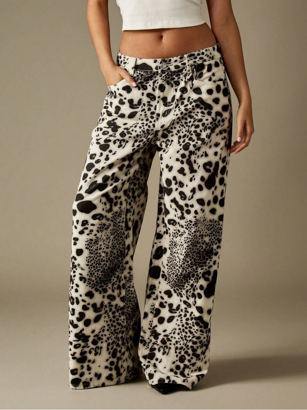 Miss guided Wide Leg Animal Print Pants - Black & White NEW